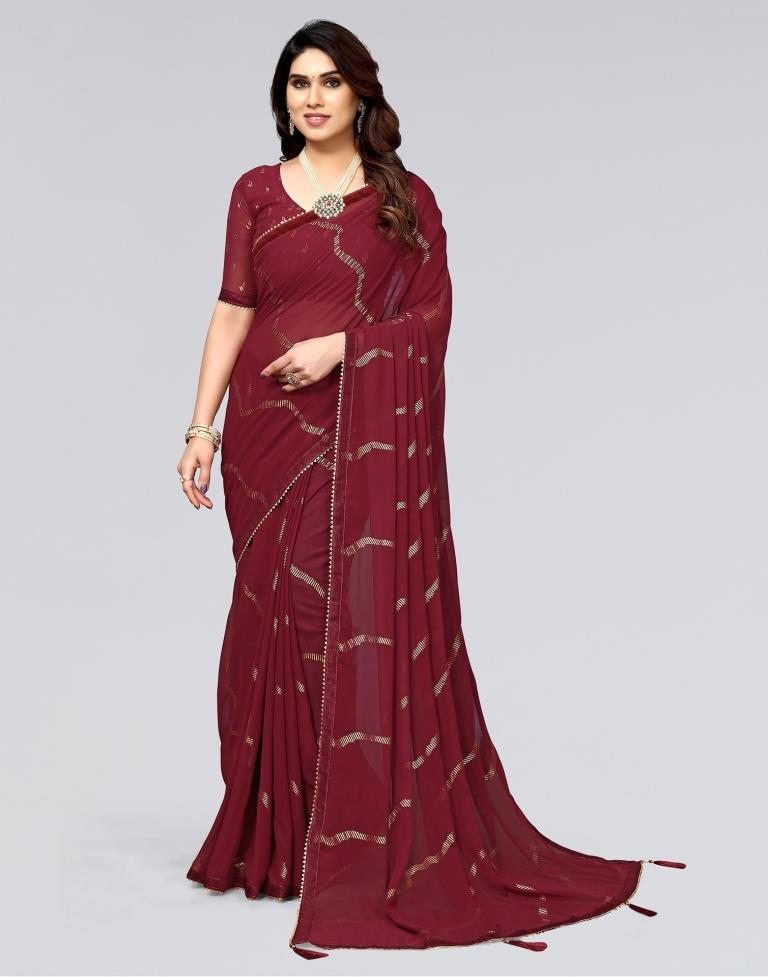Maroon Printed Georgette Saree