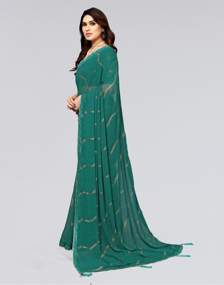 Green Printed Georgette Saree