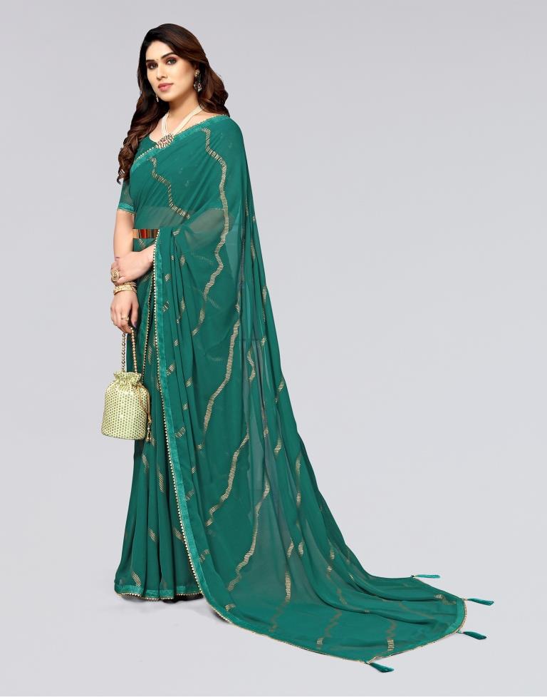 Green Printed Georgette Saree
