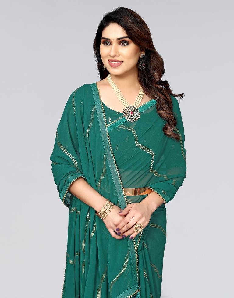 Green Printed Georgette Saree