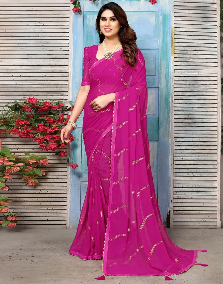 Rani Pink Georgette Printed Saree
