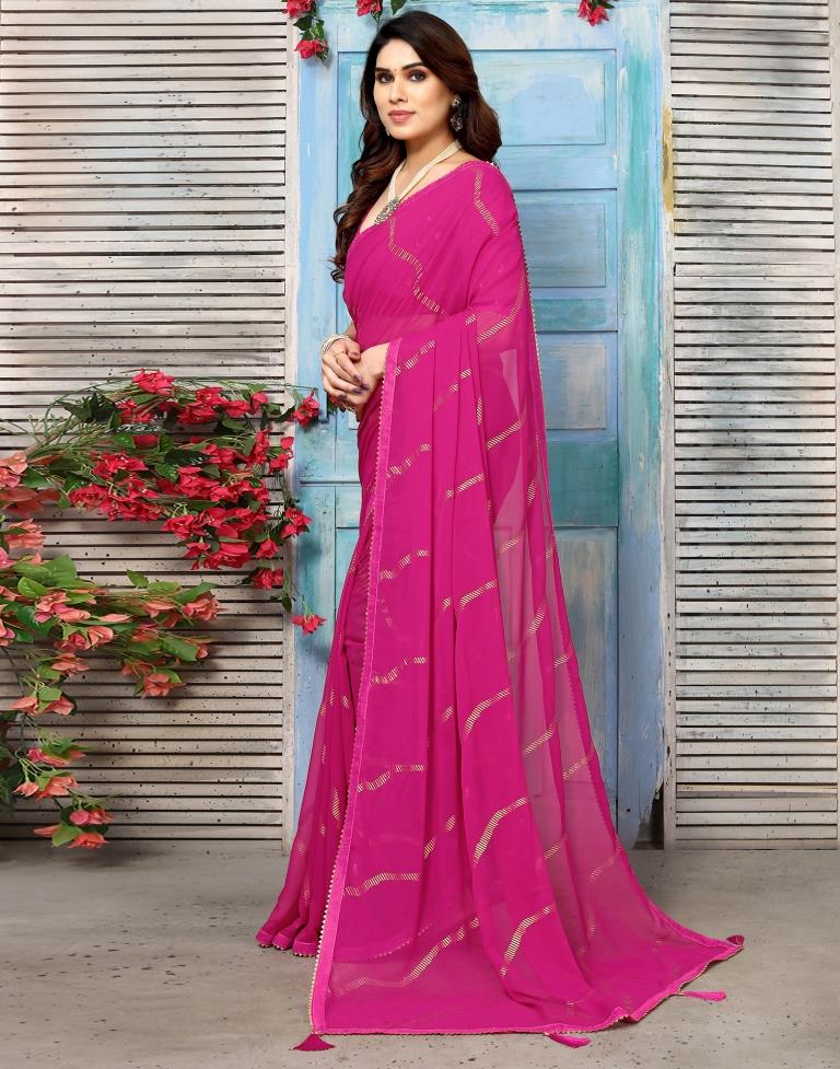 Rani Pink Georgette Printed Saree