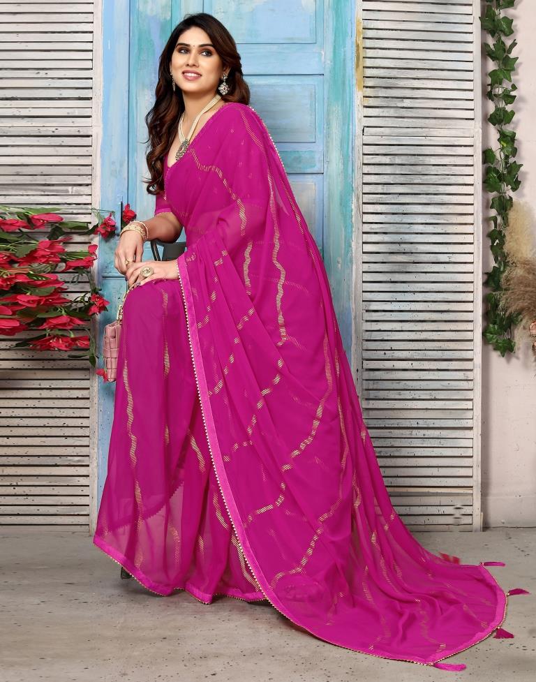 Rani Pink Georgette Printed Saree