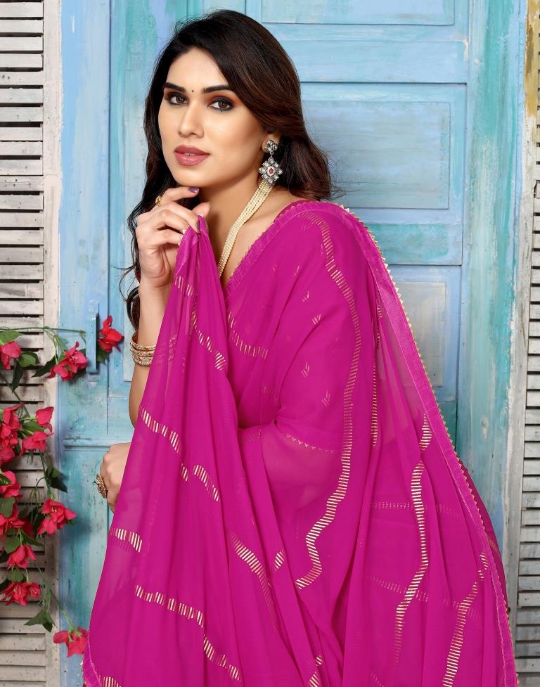 Rani Pink Georgette Printed Saree