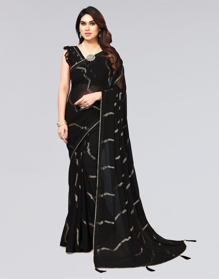 Black Printed Georgette Saree