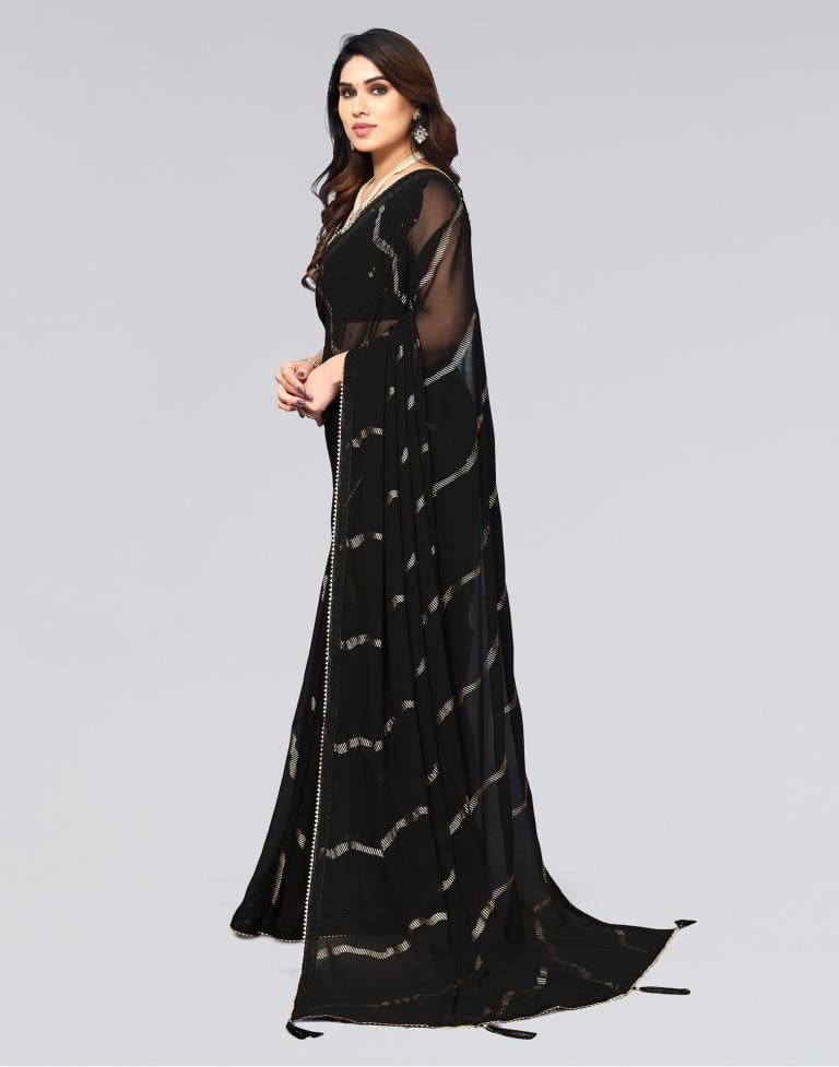 Black Printed Georgette Saree