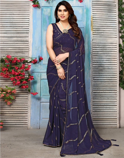 Navy Blue Georgette Printed Saree