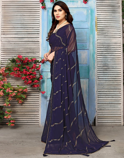 Navy Blue Georgette Printed Saree