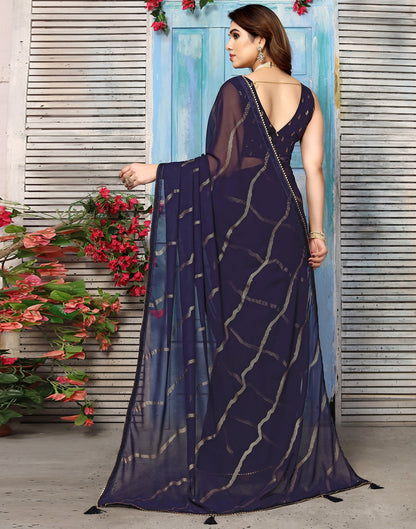 Navy Blue Georgette Printed Saree