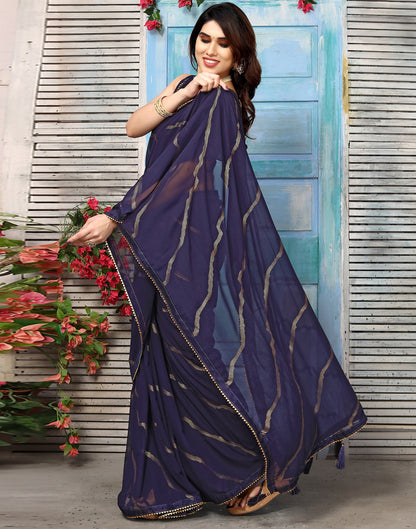 Navy Blue Georgette Printed Saree