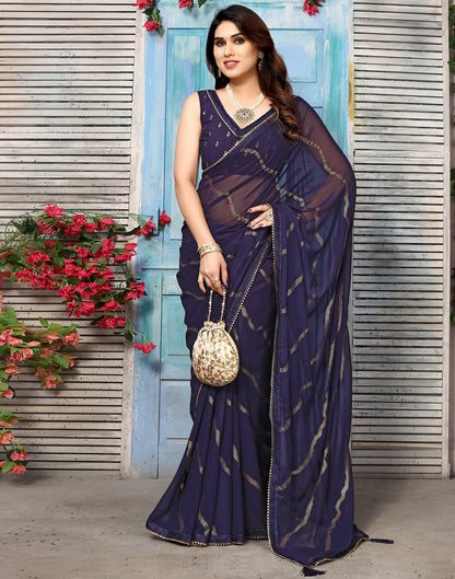 Navy Blue Georgette Printed Saree