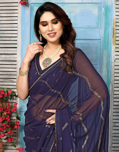 Navy Blue Georgette Printed Saree