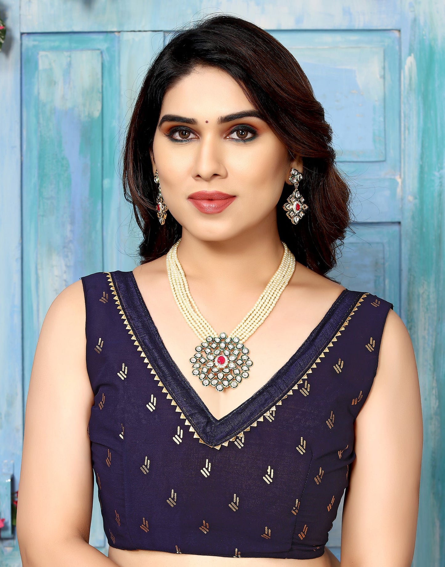 Navy Blue Georgette Printed Saree