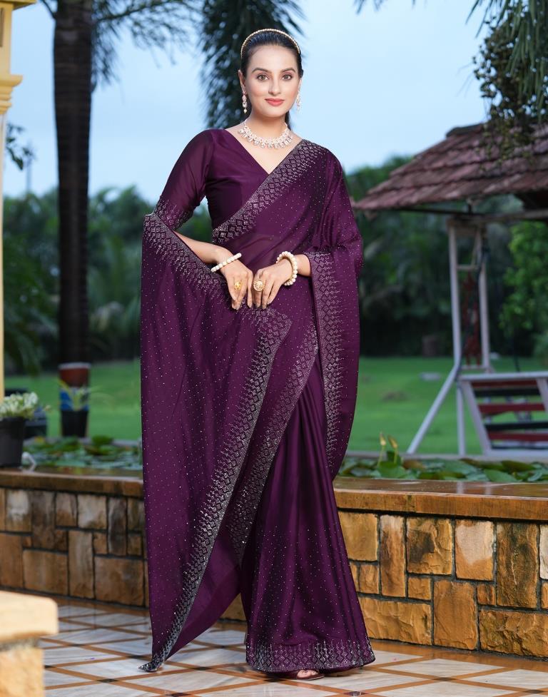 Wine Swarovski Georgette Saree