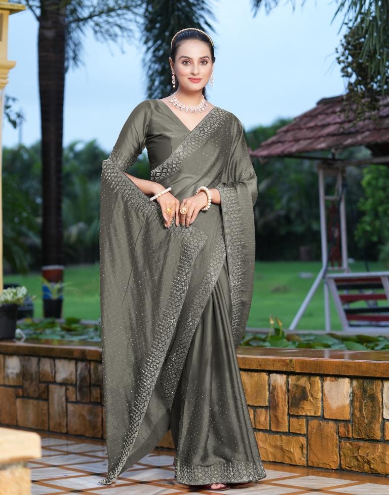 Beige Plain Georgette Saree