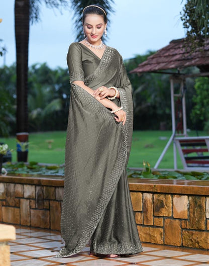 Beige Plain Georgette Saree