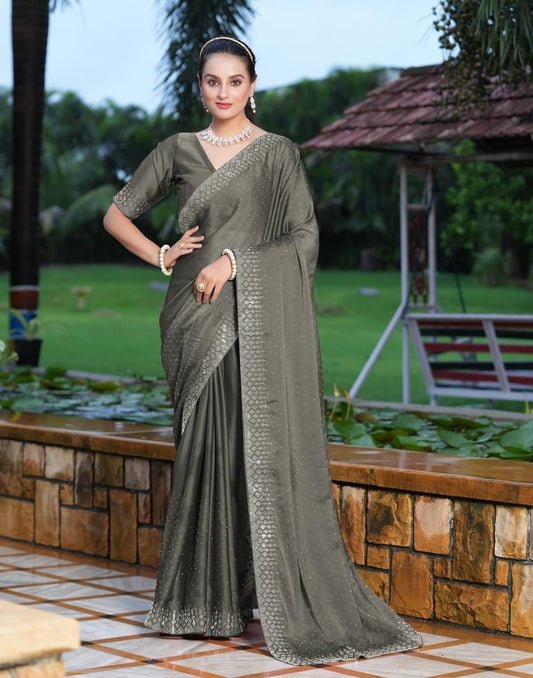 Beige Plain Georgette Saree