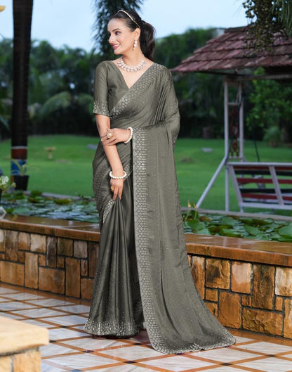 Beige Plain Georgette Saree