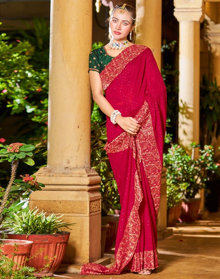 Red With Pink Plain Silk Saree