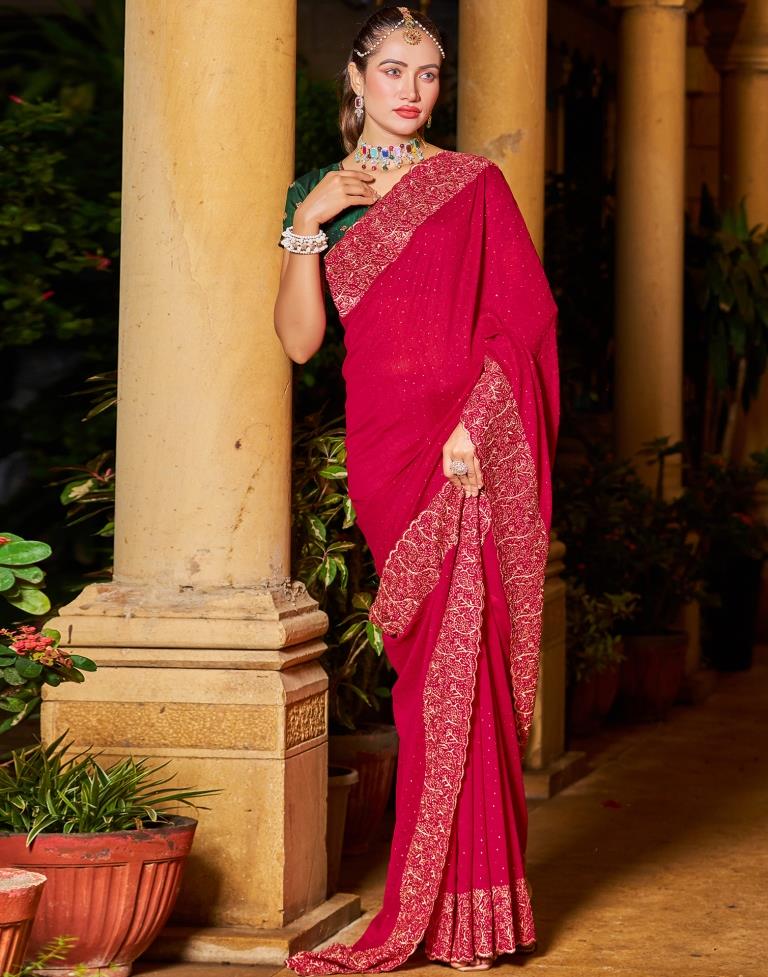 Red With Pink Plain Silk Saree