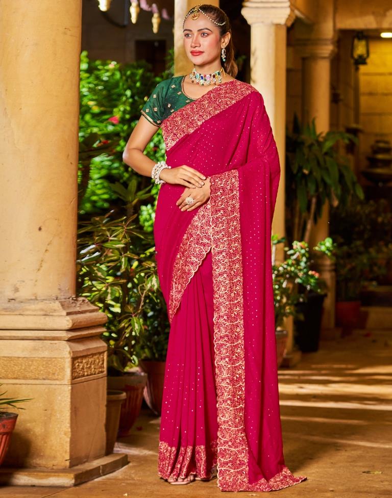 Red With Pink Plain Silk Saree