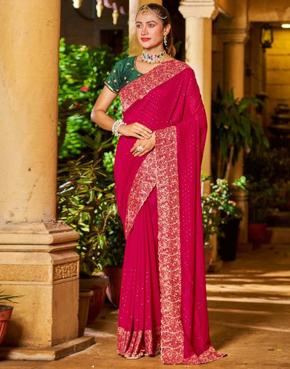 Red With Pink Plain Silk Saree