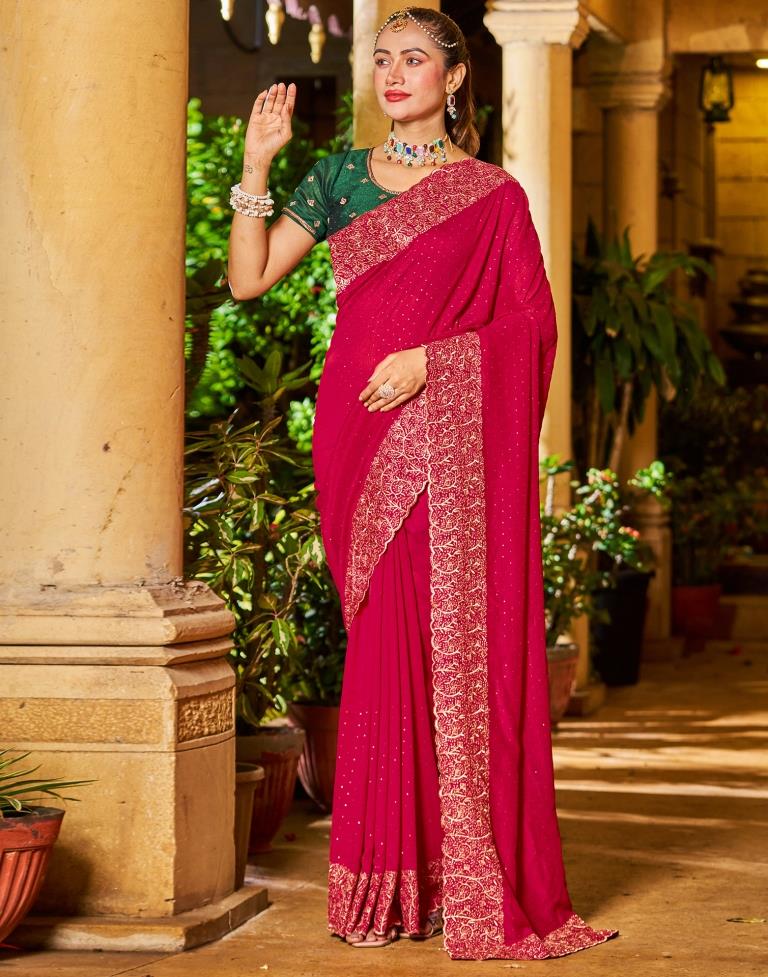 Red With Pink Plain Silk Saree