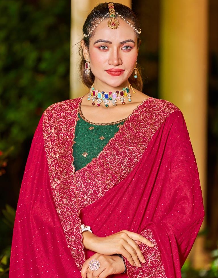 Red With Pink Plain Silk Saree