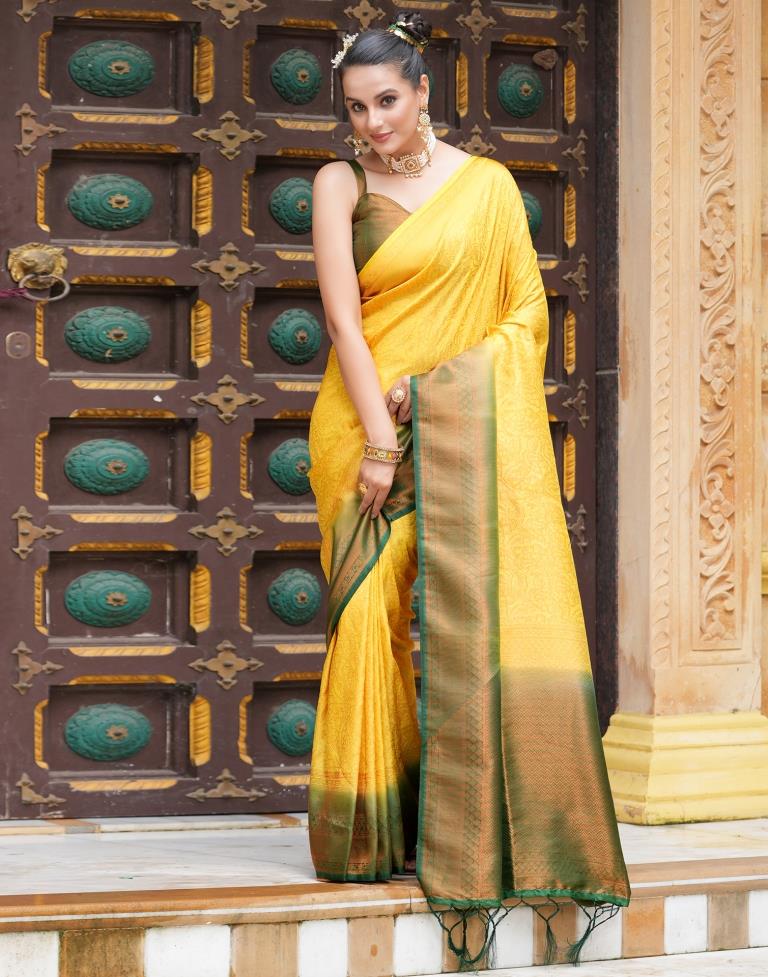 Yellow Silk Weaving Kanjivaram Saree | Sudathi