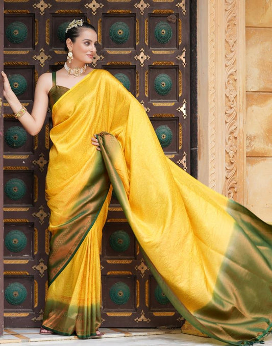 Yellow Silk Weaving Kanjivaram Saree | Sudathi
