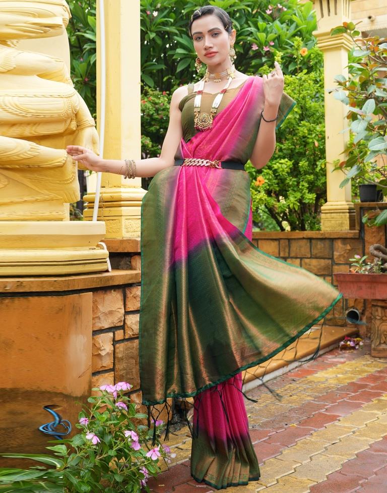 Rani Pink Silk Weaving Kanjivaram Saree | Sudathi