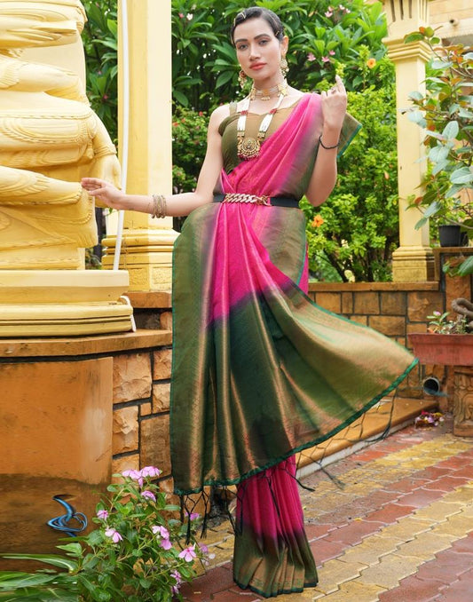 Rani Pink Silk Weaving Kanjivaram Saree | Sudathi