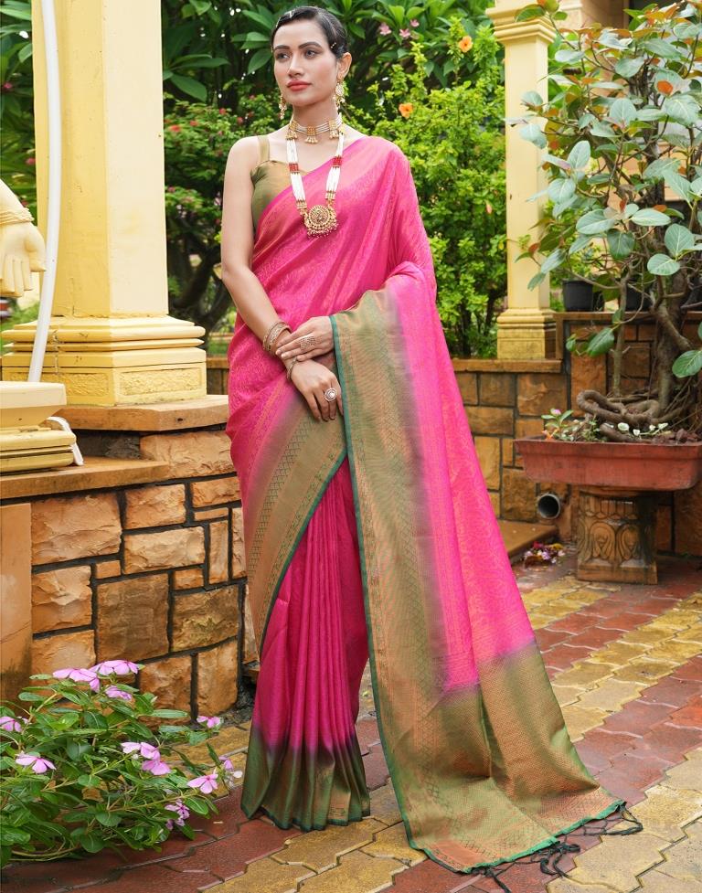 Rani Pink Silk Weaving Kanjivaram Saree | Sudathi