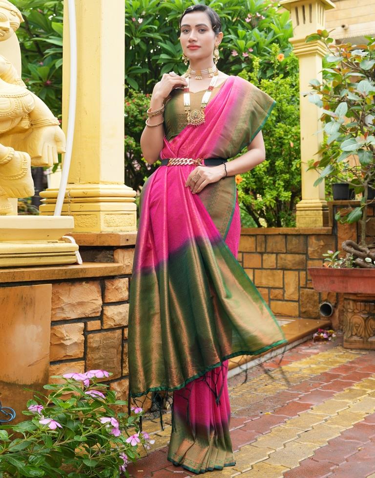 Rani Pink Silk Weaving Kanjivaram Saree | Sudathi