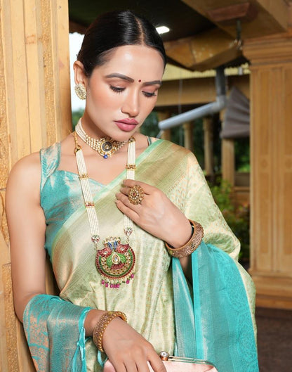 Mint Green Silk Weaving Kanjivaram Saree | Sudathi