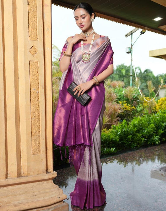 Light Purple Silk Weaving Kanjivaram Saree | Sudathi
