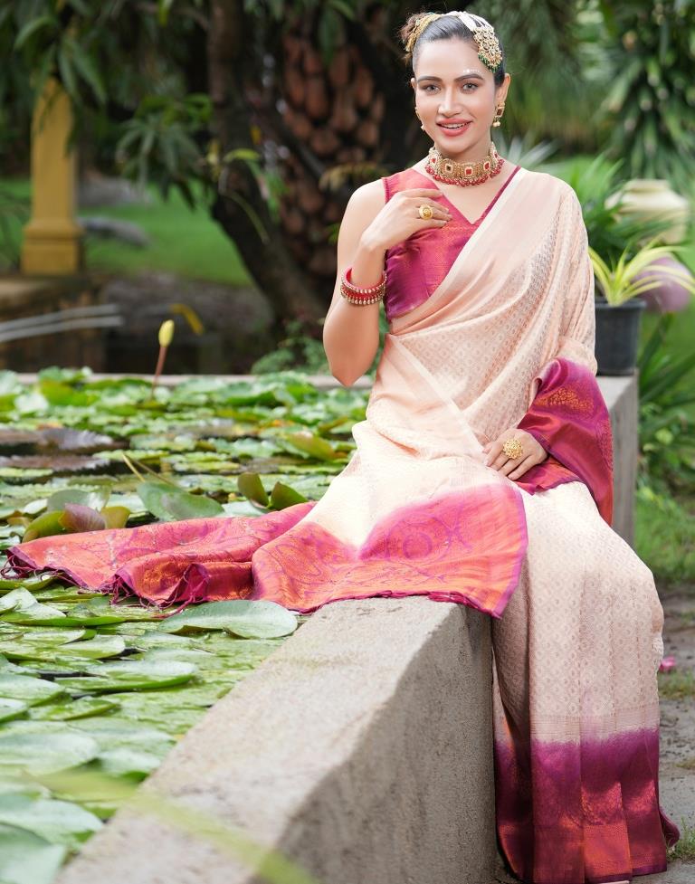 Beige Silk Weaving Kanjivaram Saree | Sudathi