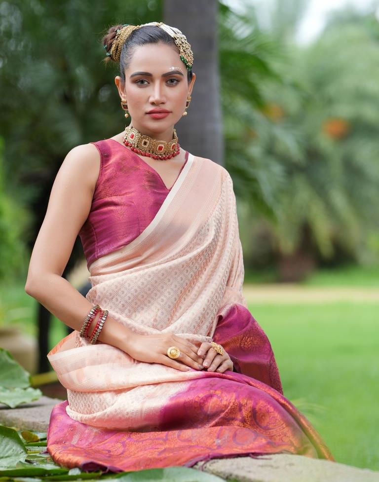 Beige Silk Weaving Kanjivaram Saree | Sudathi