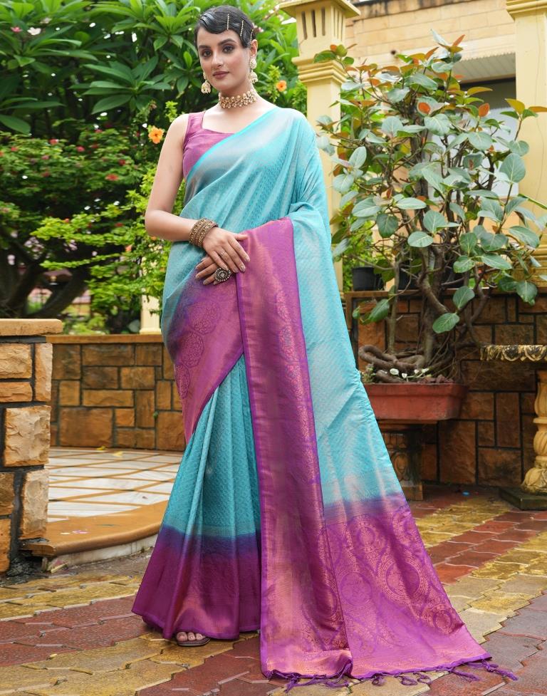 Sky Blue Silk Weaving Kanjivaram Saree | Sudathi