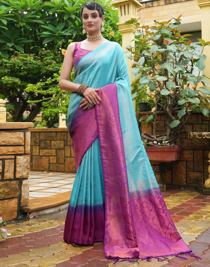 Sky Blue Silk Weaving Kanjivaram Saree | Sudathi