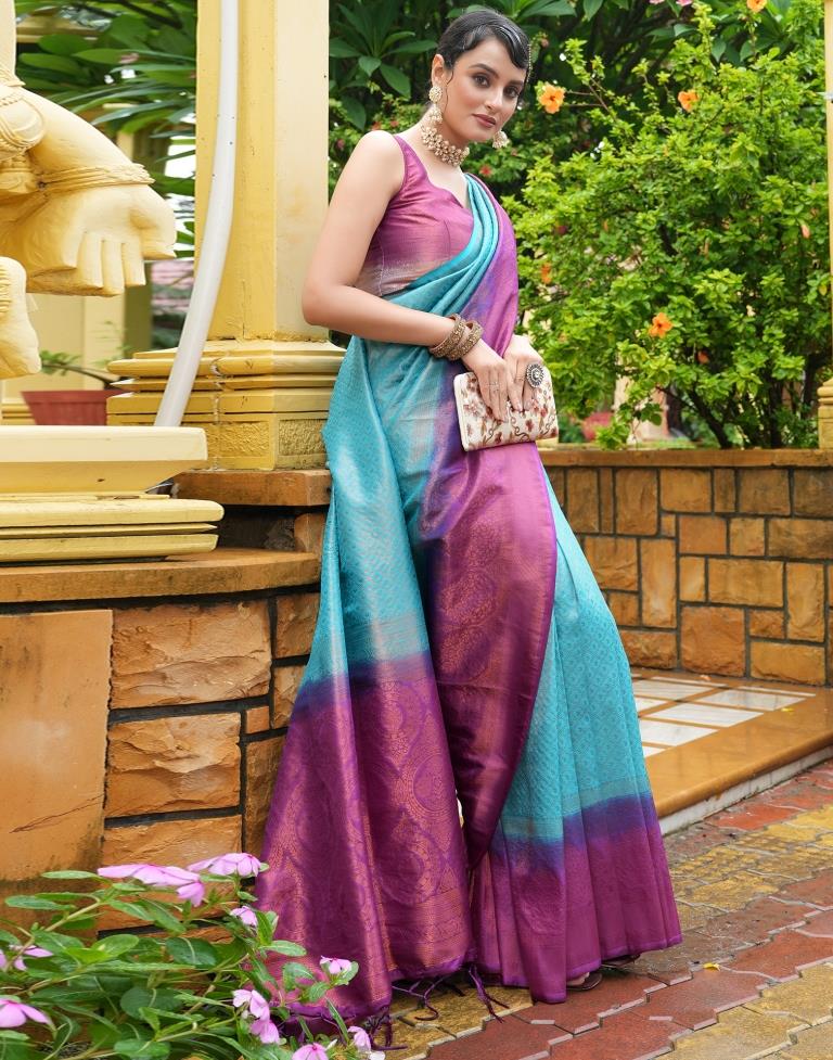 Sky Blue Silk Weaving Kanjivaram Saree | Sudathi