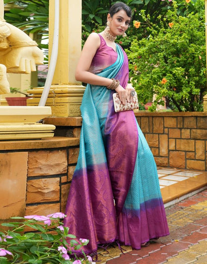 Sky Blue Silk Weaving Kanjivaram Saree | Sudathi