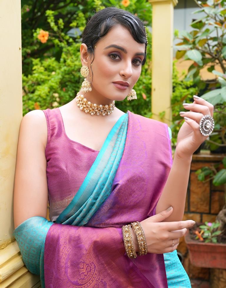 Sky Blue Silk Weaving Kanjivaram Saree | Sudathi