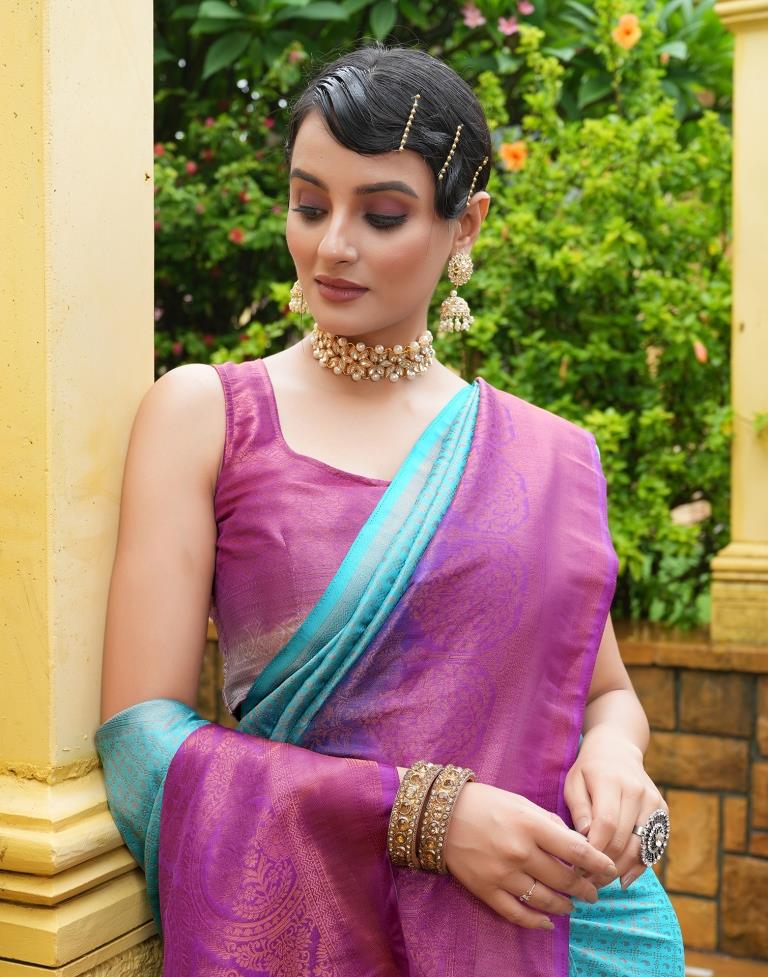 Sky Blue Silk Weaving Kanjivaram Saree | Sudathi