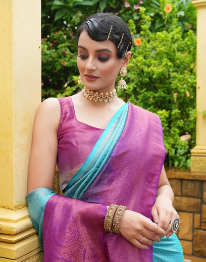 Sky Blue Silk Weaving Kanjivaram Saree | Sudathi