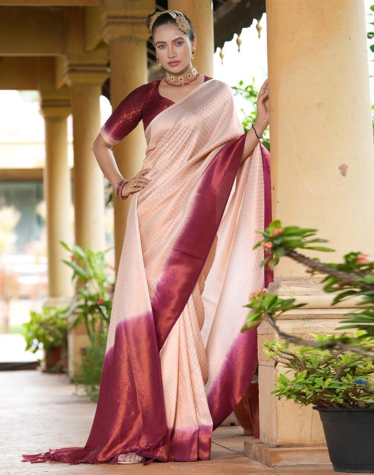 Beige Silk Weaving Kanjivaram Saree | Sudathi