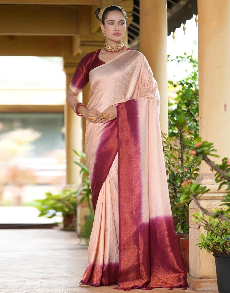 Beige Silk Weaving Kanjivaram Saree | Sudathi