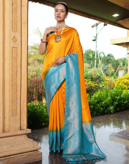 Mustard Yellow Silk Weaving Kanjivaram Saree | Sudathi