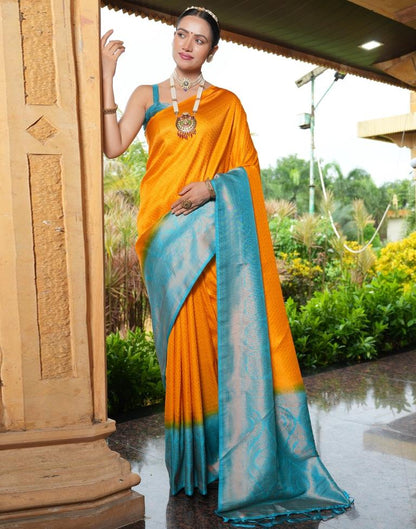 Mustard Yellow Silk Weaving Kanjivaram Saree | Sudathi