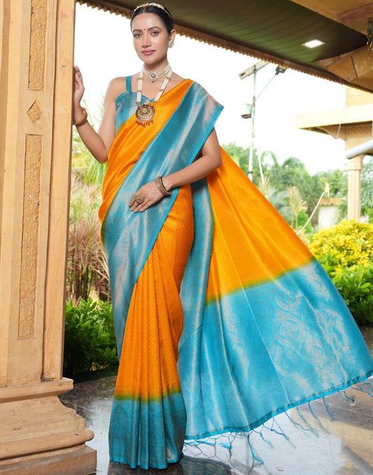 Mustard Yellow Silk Weaving Kanjivaram Saree | Sudathi